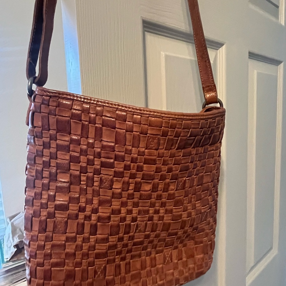 Leather Woven Crossbody Shoulder Bag
